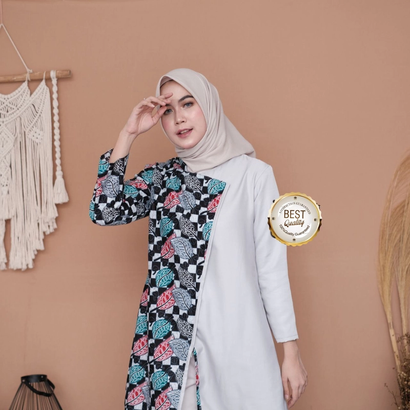 Product image Kois Batik - Baju Atasan wanita model baru tunik bagus Batik kombinasi M Grey