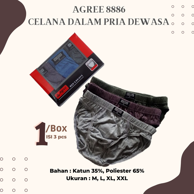 Product image Agree 8886 Daleman Celana Dalam / CD Cowok Pria Laki Laki Bahan Adem 1 Box Isi 3 pcs M all variant