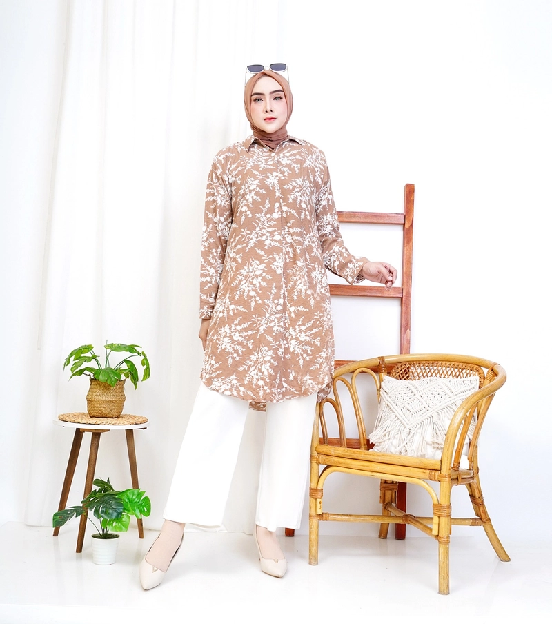 Product image Giat Makmur [TA] - Tunik Floral Kemeja Cantik Standar Cokelat