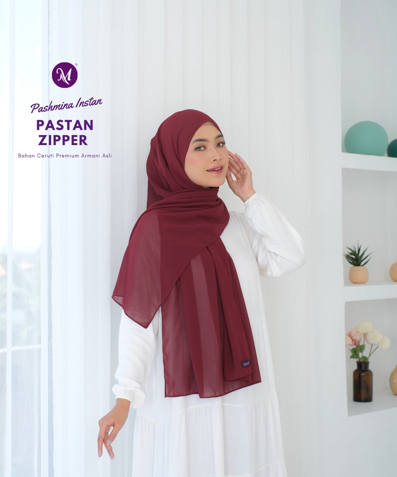 Product image Milyarda Hijab - Pashmina Zipper Instan Milyarda Hijab Pasmina All Size Marun