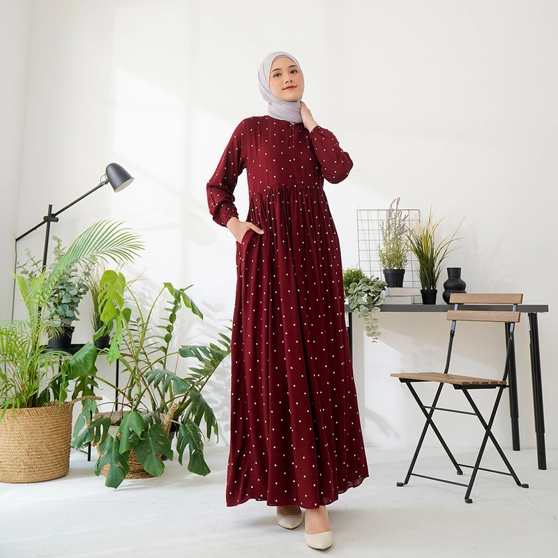 Product image Lusianasae - Yasmin dress Syari Muslimah warna MAROON bahan Rayon Viscose Premium Busui Friendly S MAROON