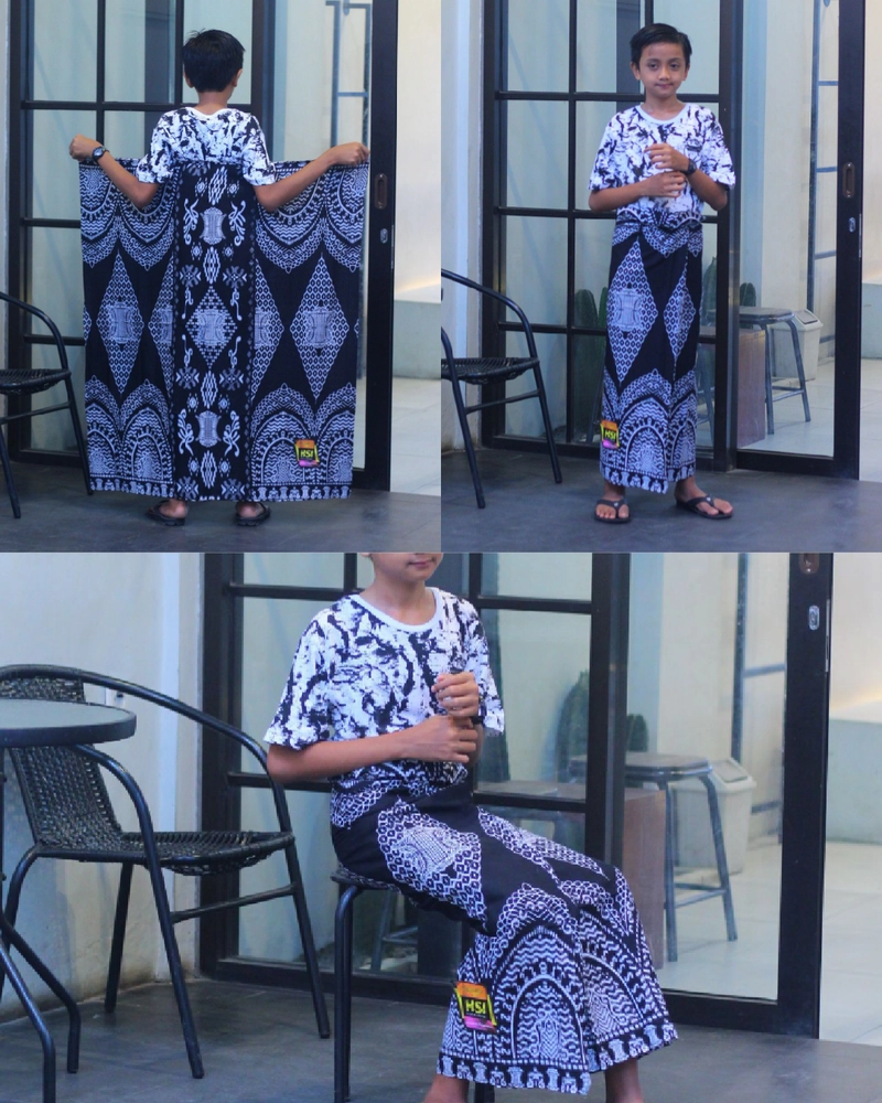 Product image Kois Batik - Sarung remaja usia 7 sampai 18 tahun motif gunungan 110x200cm Hitam putih