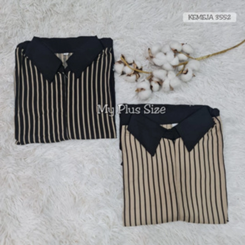 Product image My Plus Size - Kemeja Salur Kombinasi Jumbo 3552/Ld 124 cm/130 cm & 144 cm 2XL BLACKKHAKI