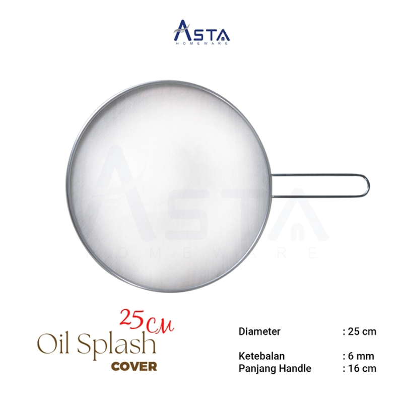 Product image Asta Oil Splatter Stainless Steel Pelindung Percikan Minyak 25 dan 33 cm dengan Handle Size 25cm