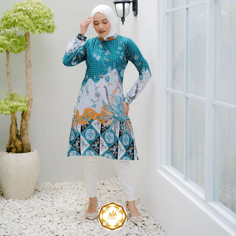 Product image Rambe Batik Indonesia - Couple Tunik Laksha Hijau Modern dan Exclusive Kemeja Saja Size M Laksha Hijau