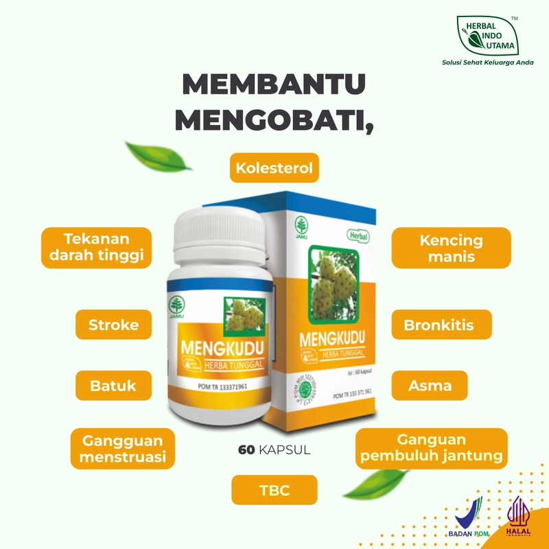 Product image Herbal Indo Utama - Kapsul Mengkudu atasi Kolesterol Tinggi Tekanan Darah Tinggi Diabetes 1 Botol 60 Kapsul MENGKUDU