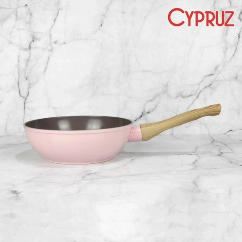Product image Cypruz Official Surabaya - Cypruz Pink Ceramic Series Gg Putih Kayu Fry WOK 24cm 6X1 FP-0901 L Pink