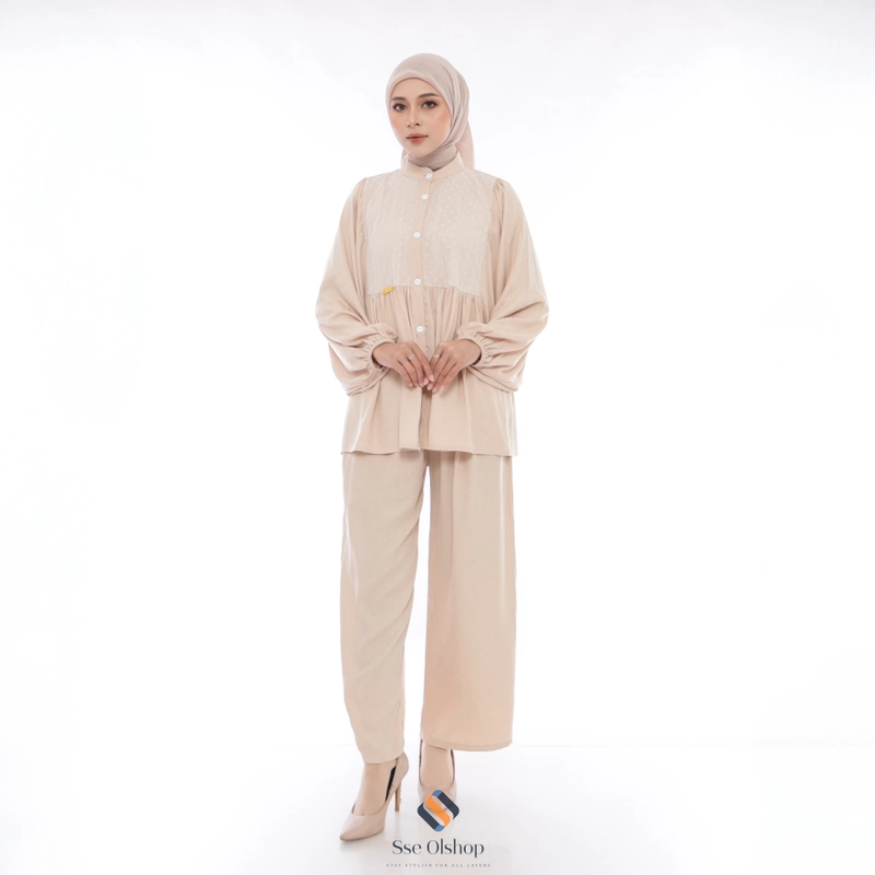 Product image Raline setelan wanita terbaru kekinian lengan panjang kasual rayon L Krem