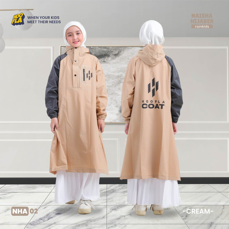 Jas Hujan Anak Ponco Naisha Hijaber Rainkids (NHA 02) Cream