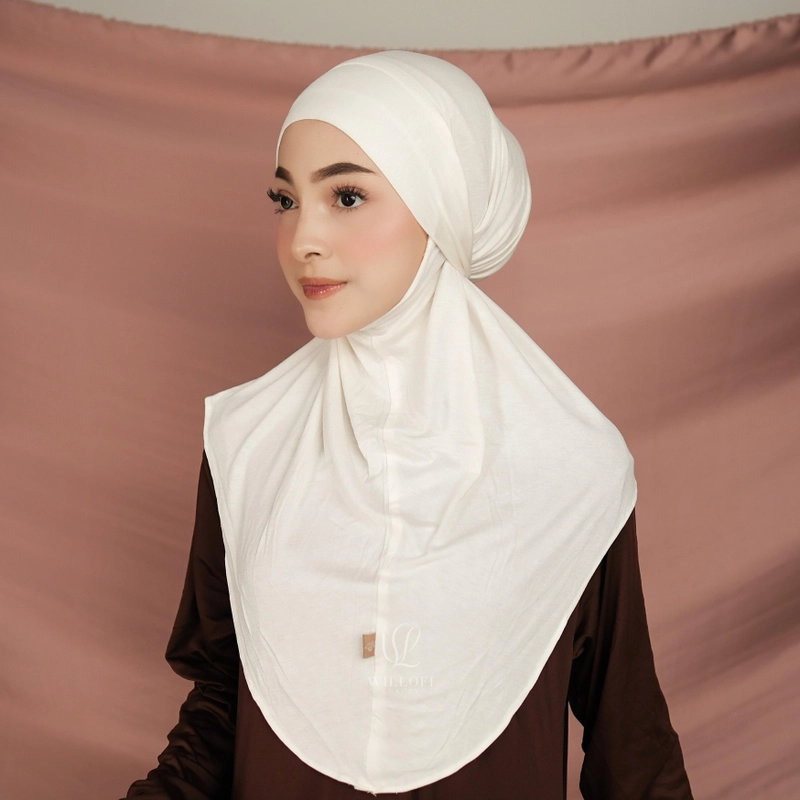 Product image Sakura Baru X Willofi - Hijab Bergo Viona Instan Tali Bandana Wanita Muslim Bahan Rayon Anti UV & An All Size Broken White
