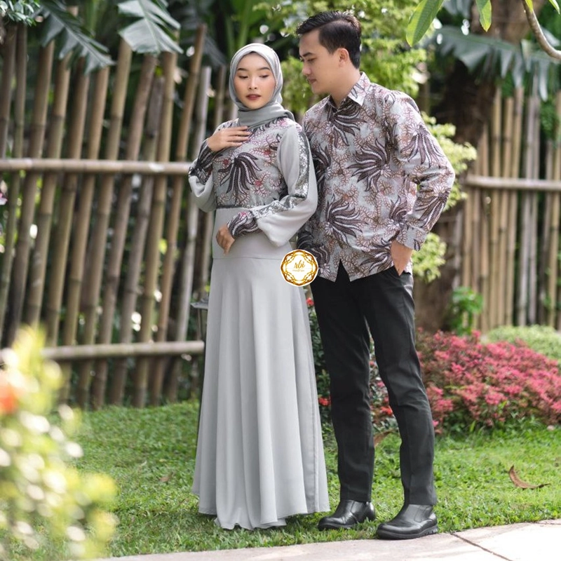 Product image Batik Couple Gamis Netty Kualitas Butik Bahan Kain Babydol Armani Premium Khusus Couple XXL Abu