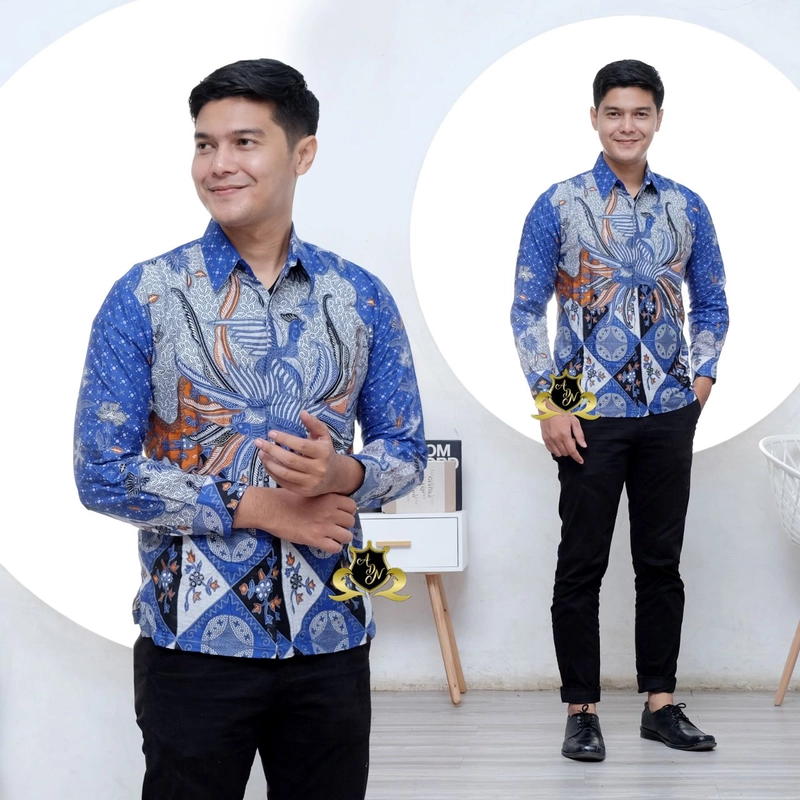 Product image Batik Alfin - New couple Tunik manda Navy M Kemeja