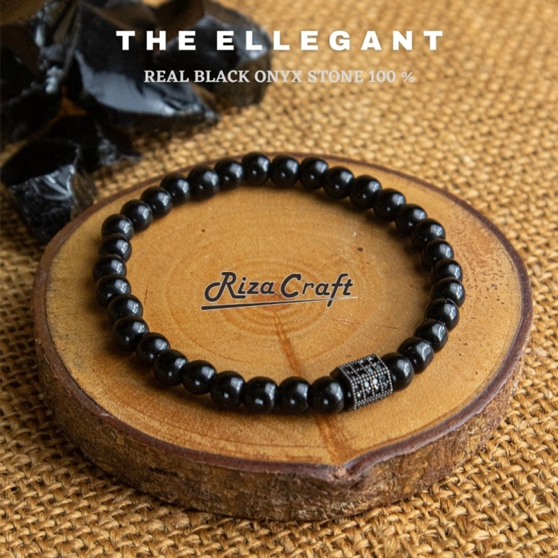 Product image Riza Craft - Gelang Tasbih 33 Butir Keren Pria Wanita Batu Hitam Kristal Black Onyx ASLI Akik Alam Natural ORIGIN 33 butir onyx zircone
