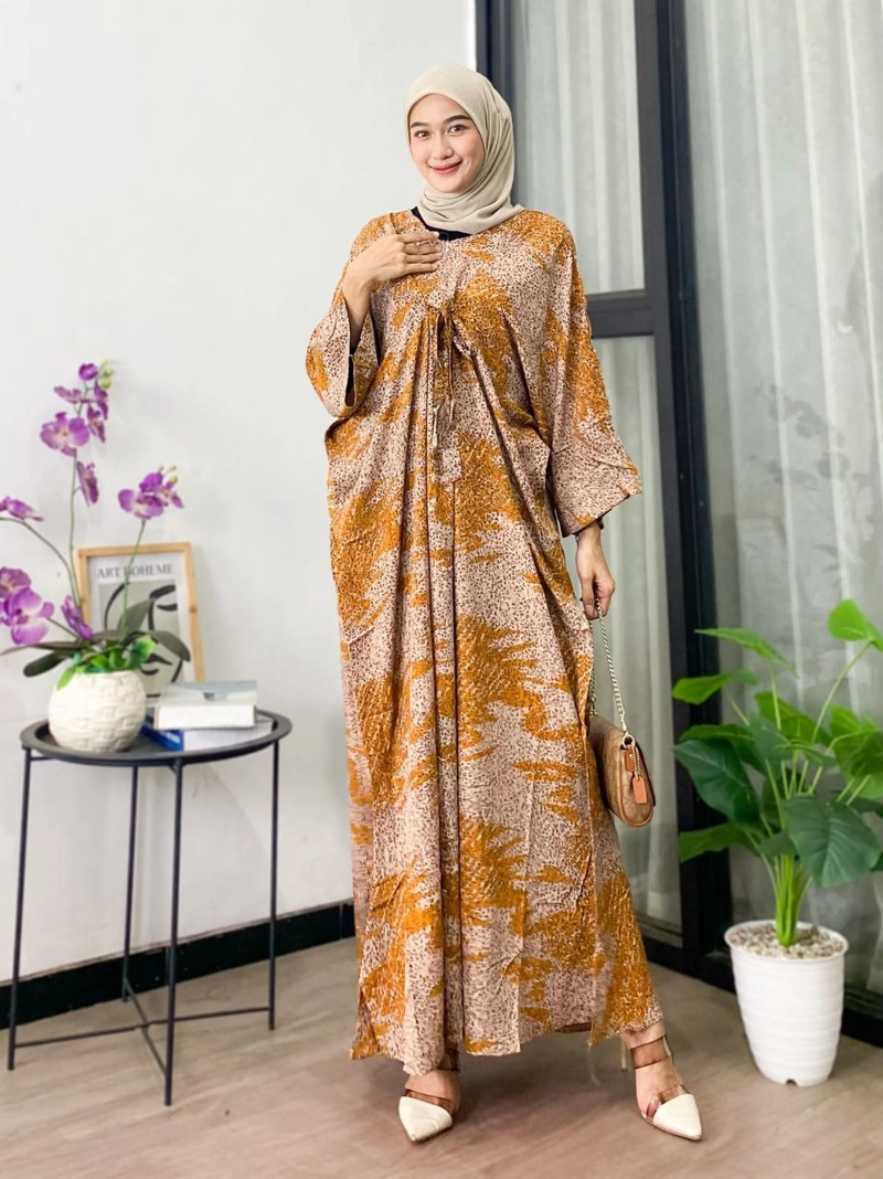 Product image Nauriya Fashion - KAFTAN KAMILA ALLSIZE JUMBO LENGAN ABAYA DEPAN ADA TALI Allsize Mustard