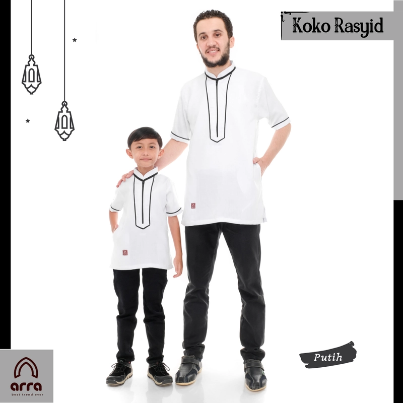Product image Arra - [BUNDLING] Baju Koko Rasyid Dewasa + Baju Koko Rasyid Anak L White