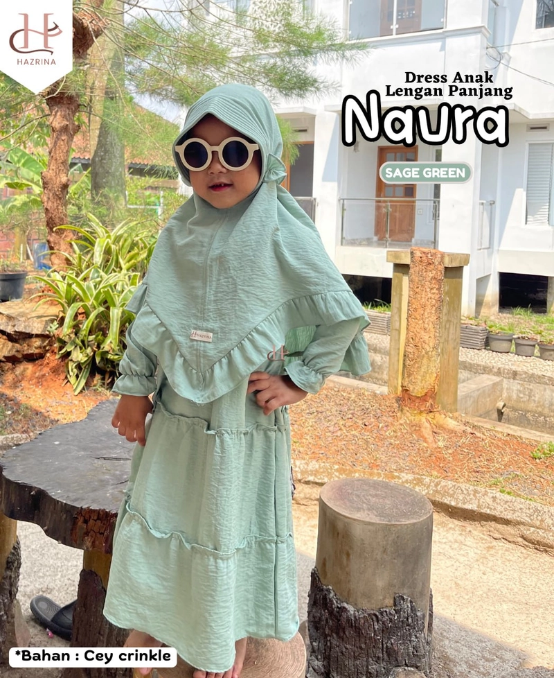 Product image Hazrina - NAURA DRESS KIDS XXS SAGE GREEN