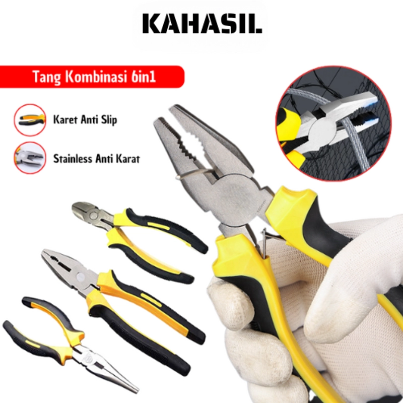 Product image KAHASIL - Tang Potong Kombinasi Lancip 6in1 Alat Jepit Pembuka Kabel Anti Slip Anti Karat Serbaguna KMJ198 TANG LANCIP 6IN1