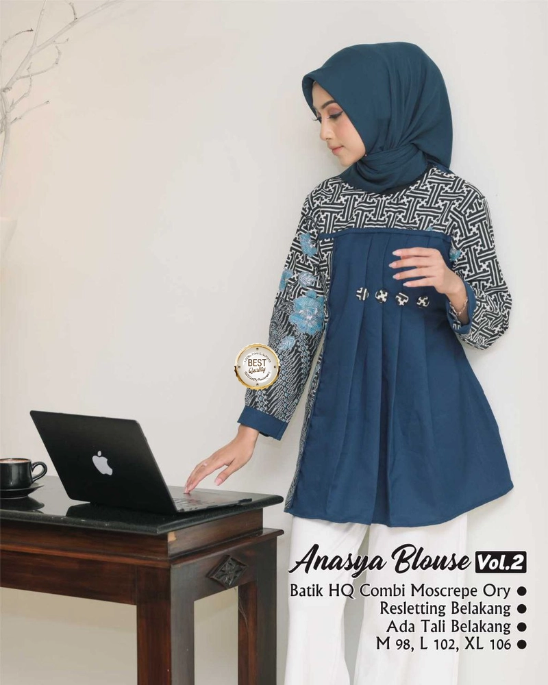Product image Kois Batik - Atasan wanita Batik kekenian blouse batik kerja anasya Xl Navy