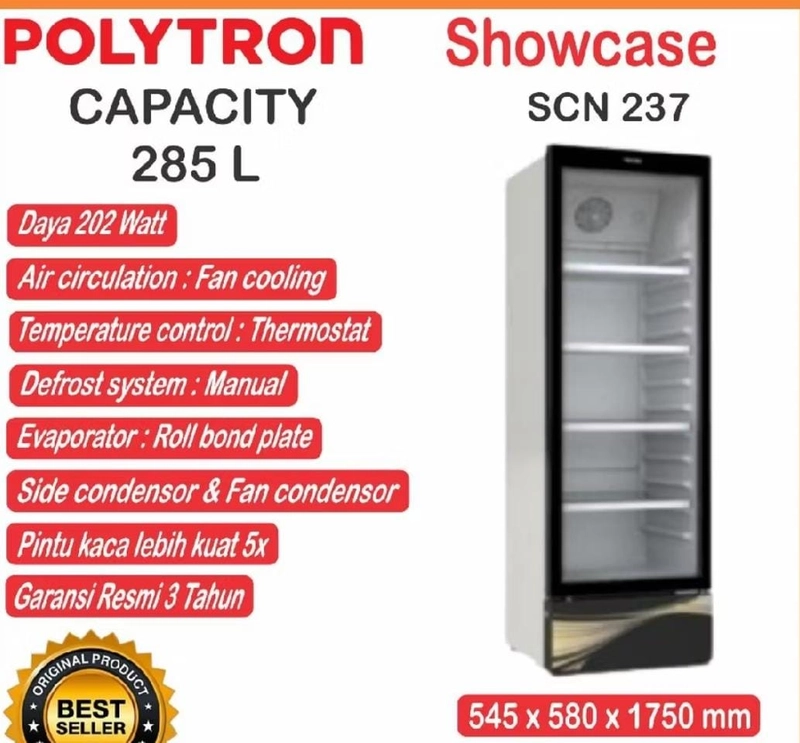 Product image Rizki Electronics - Showcase Polytron 4 Rak 285 Liter SCN 237 Garansi Resmi polytron showcase