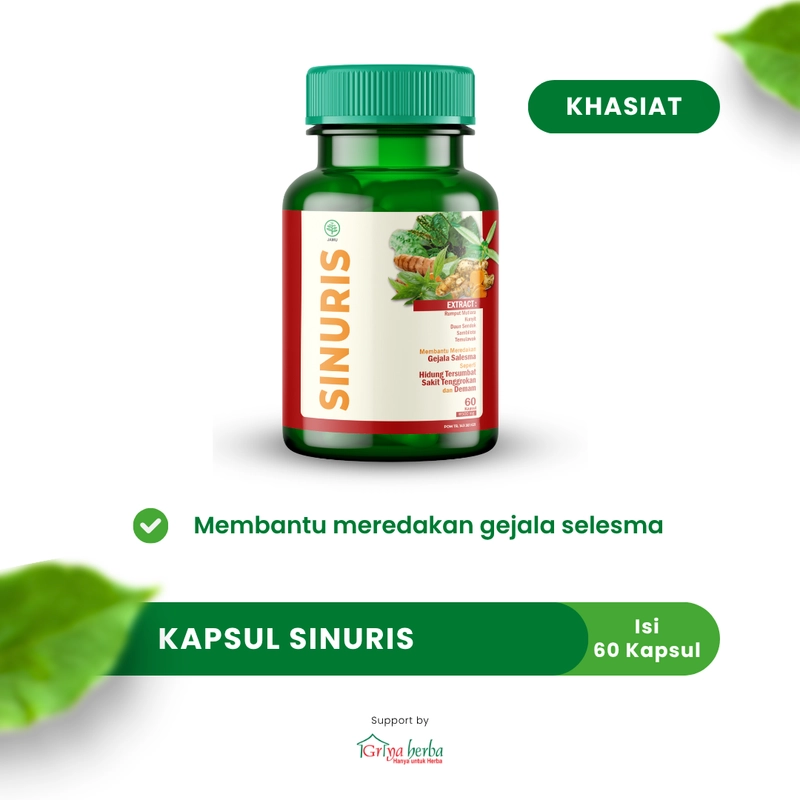 Product image Griya Herba - Sinuris Obat Herbal Membantu Mengobati Sinusitis Selesma 60 Kapsul BPOM 110 gram Original