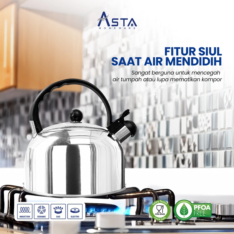 Product image Asta Teko Siul Stainless Steel Whistling Kettle 3 Liter Warna Full Stainless