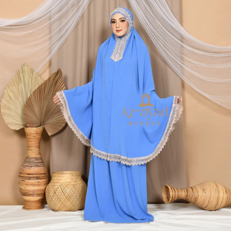 Product image Azziyad Mukena - Mukena dewasa crinkle airflow premium mix renda gyper all size Denim
