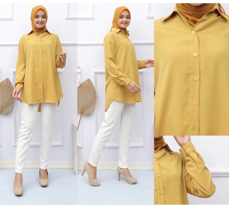 Product image Syahrinda [TA] - Kemeja Basic Wanita Polos Mustard Premium Dewi Standar dan Bigsize Size 36 Mustard