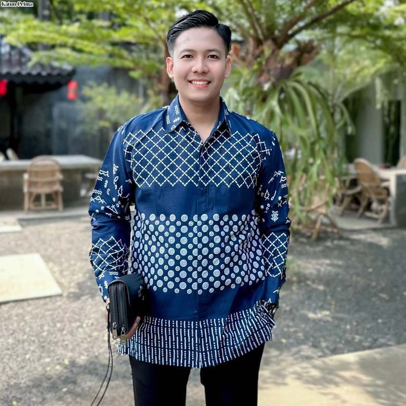 Product image Kois Batik - Atasan batik couplen tunik dan kemeja mitif jaring navy modern XXL Kemeja jaring navy