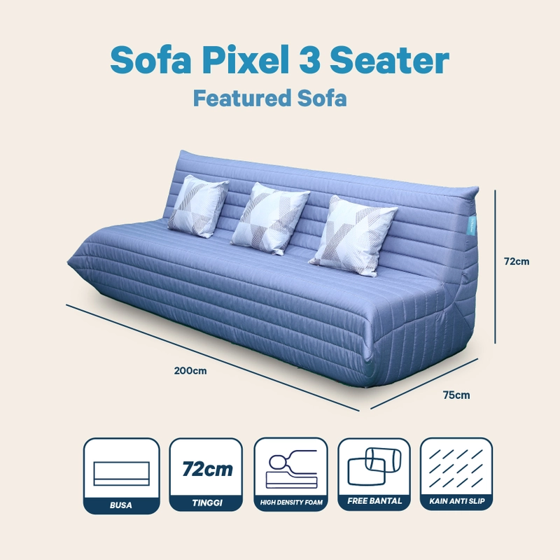 Product image Inthebox - INTHEBOX Sofa Pixel 3 Seater Free Bantal 3 Seater Biru