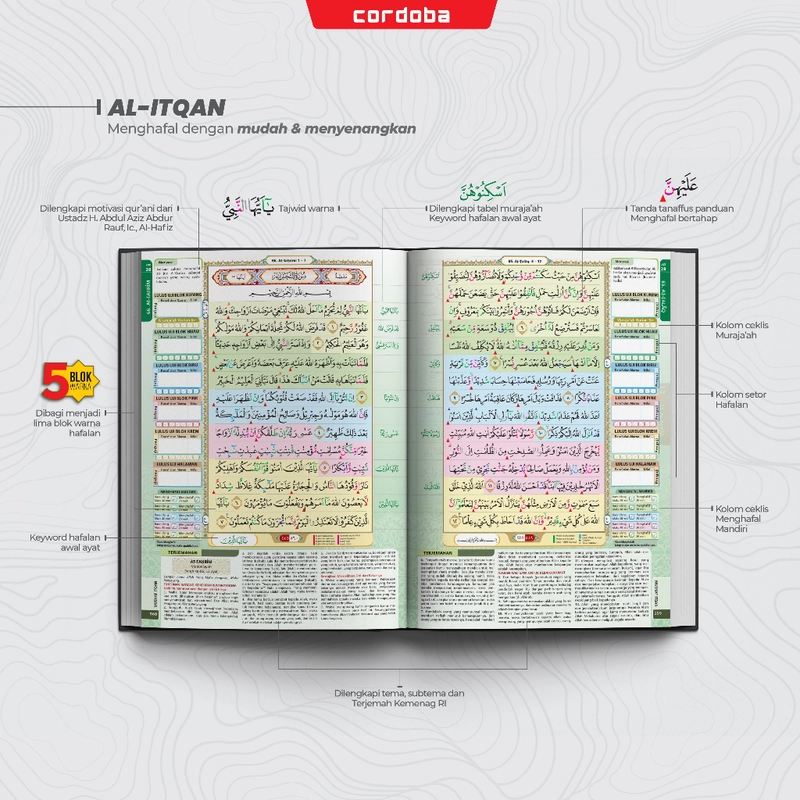 Product image Cordoba Al-Quran Pelajar Al-Itqan A5 dengan Metode Tanaffus 5 Blok Warna A5 Random