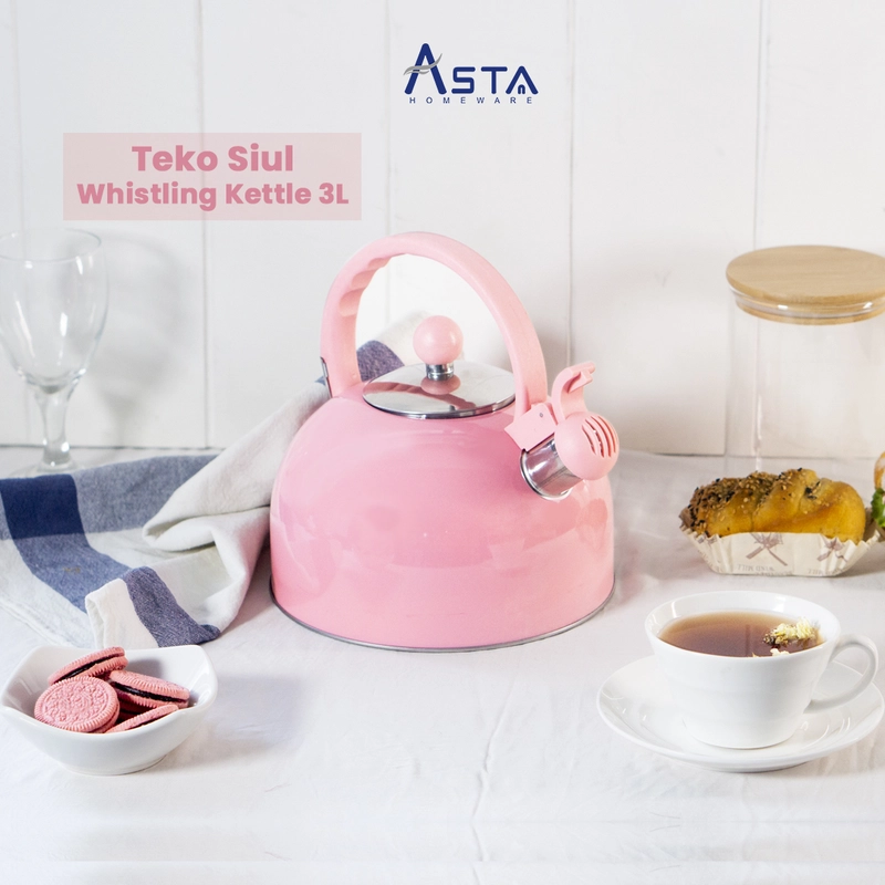 Product image Asta Teko Siul Stainless Steel Whistling Kettle 3 Liter Warna Full Pink