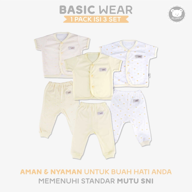 Product image FLUFFY - FLUFFY Setelan baju pendek panjang KUNING (isi 3 psg) SBDJSB KNG S/M/L M (6-9BLN) 6-9KG SBDJSB-KNG-M