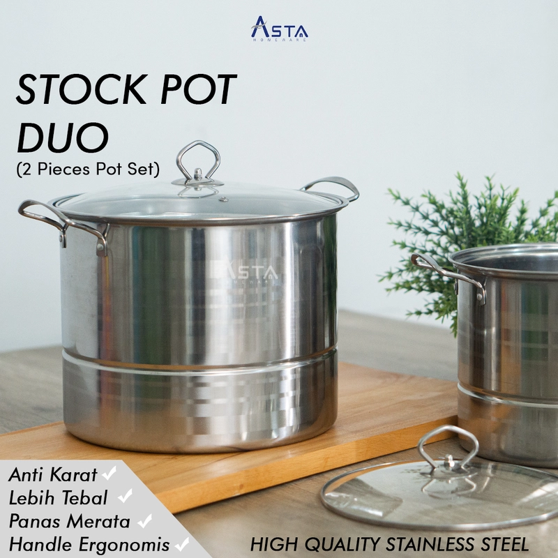 Product image Asta Dandang Kukusan Stainless Stock Pot Steamer Tutup Kaca Tebal Set 2 pcs Warna Grey ASSP-02