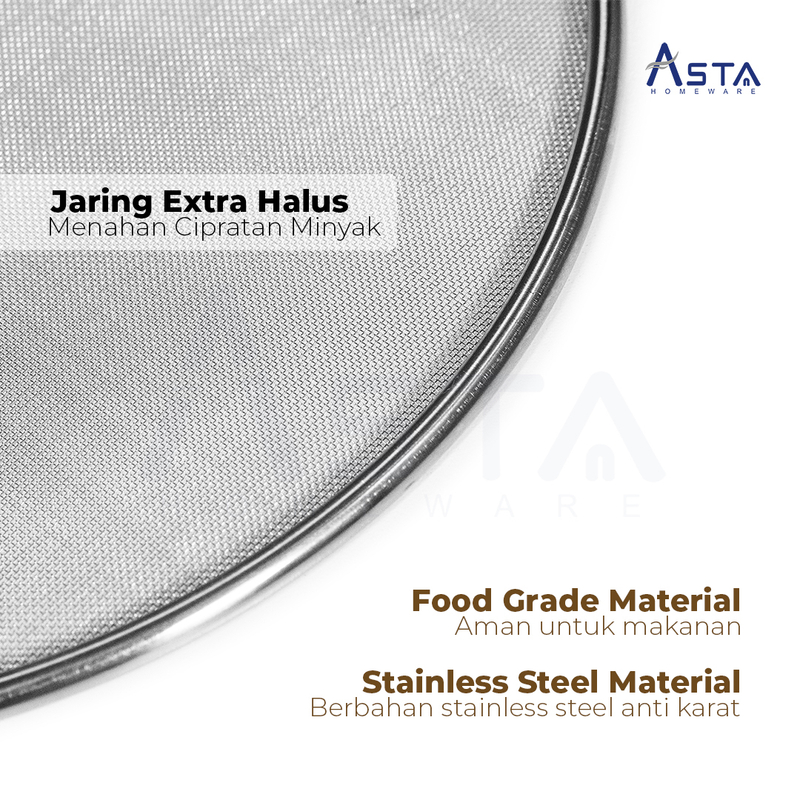 Product image Asta Oil Splatter Stainless Steel Pelindung Percikan Minyak 25 dan 33 cm dengan Handle Size 25cm