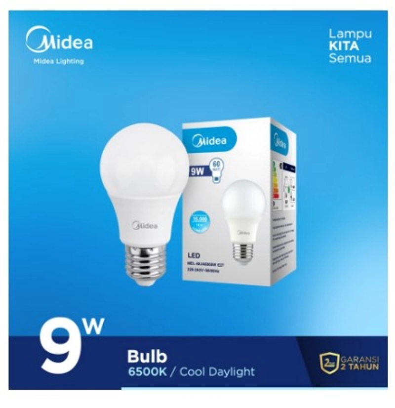 Product image UTAMAMEGA - Lampu Bulb Led Beli ( 3 Bonus 1 ) Midea 9 Watt Putih 6500K - Putih Daya 9 Watt