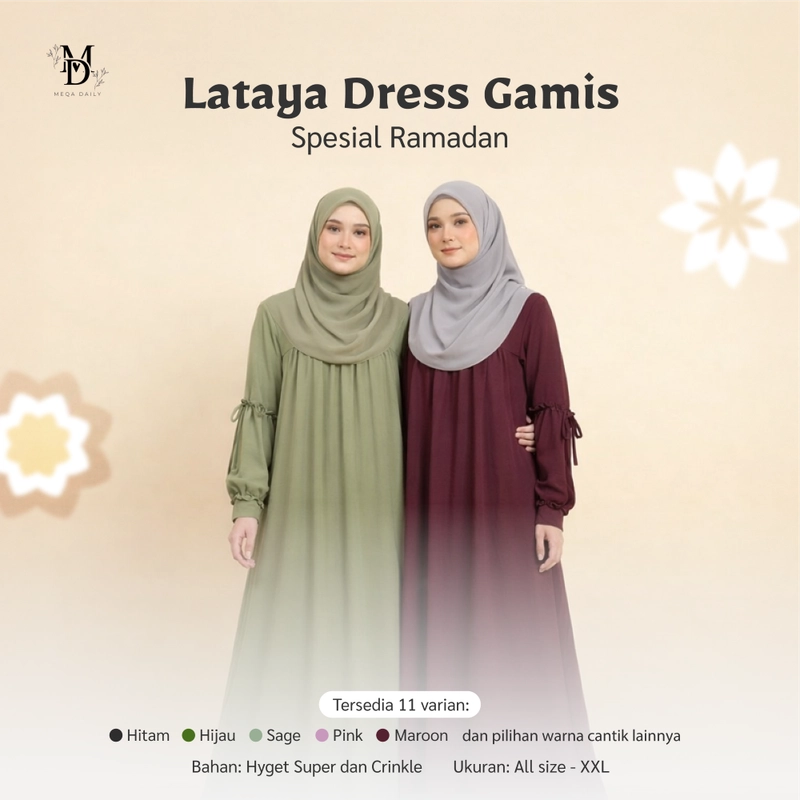 Product image MEQA DAILY - MEGA DAILY - Lataya Dress Gamis Wanita Bahan Hyget Super Hijau Sage