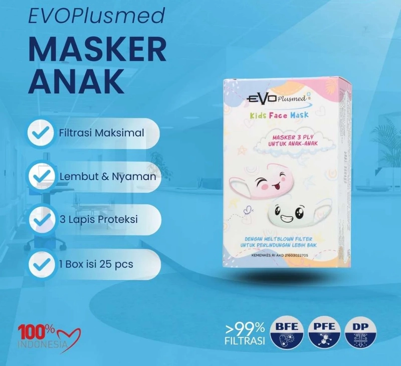 Product image SUPLAI SHOP - Masker Anak 3 Ply Evo Kids Face Mask 25 pcs White