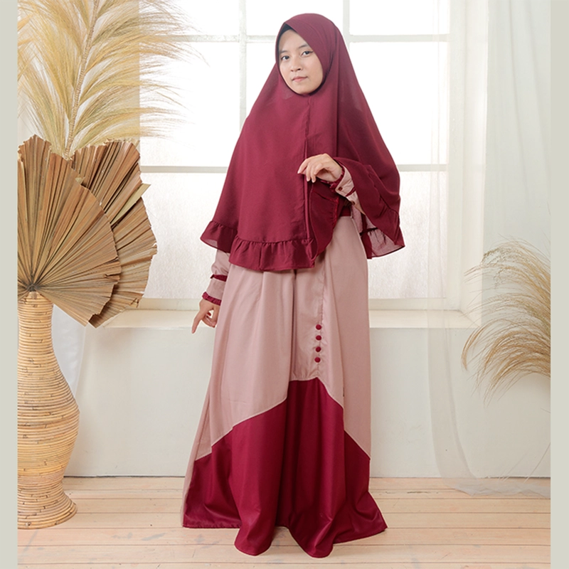 Product image Baju Busana Dres Dress Gamis Wanita Dewasa Simple Simpel Kondangan Lebaran Pink Dusty Merah Maroon L Pink Dusty Maroon
