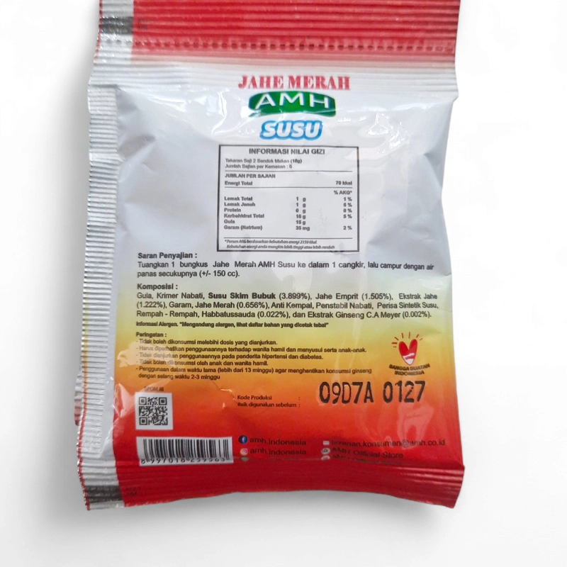 Product image JAHE MERAH HERBAL SUSU + GINSENG AMH - Minuman Serbuk Jahe Merah Susu Dengan Ginseng (1 Renceng) 24gr Sachet