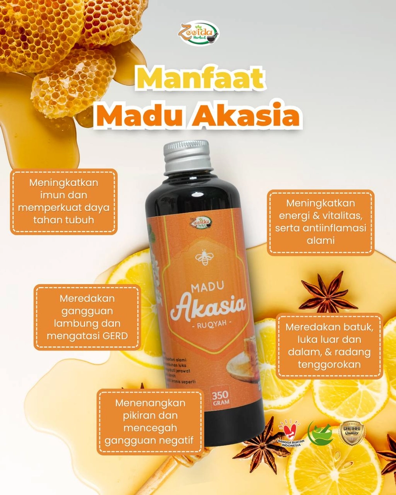 Product image Zeeida Herbal - Madu Akasia Murni 350g/700g Antioksidan Tinggi 350Gr Madu Akasia