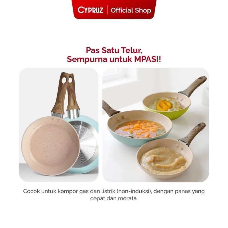 Product image Cypruz Official - Cypruz Pastel Series Wood Handle Fry Pan Spiral Bottom PINK 14cm FP-0691 XL PINK