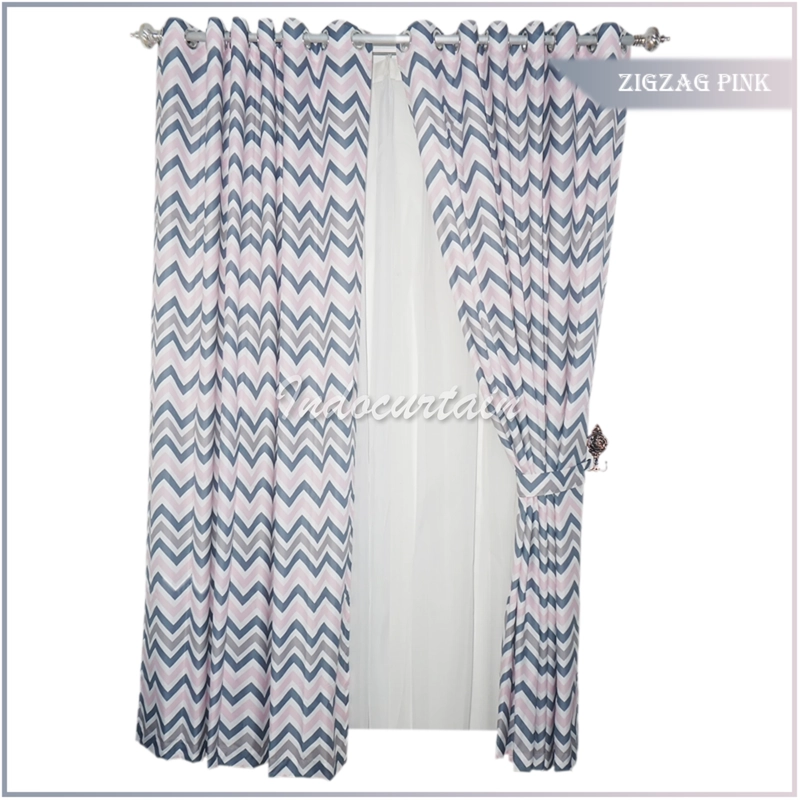 Product image Indocurtain - Gorden Jendela Katun Minimalis Smokring Zigzag Series Tinggi 150cm Zigzag Pink