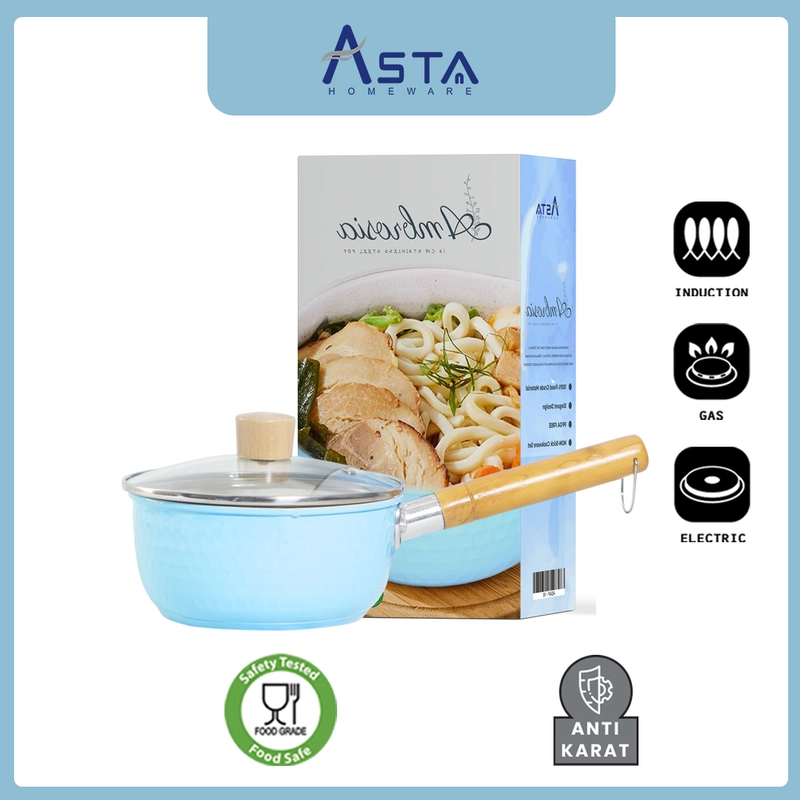 Product image Asta Panci Mpasi Bayi Sauce Pan Anti Lengket Tutup Kaca Ambrosia 16 cm Warna Biru