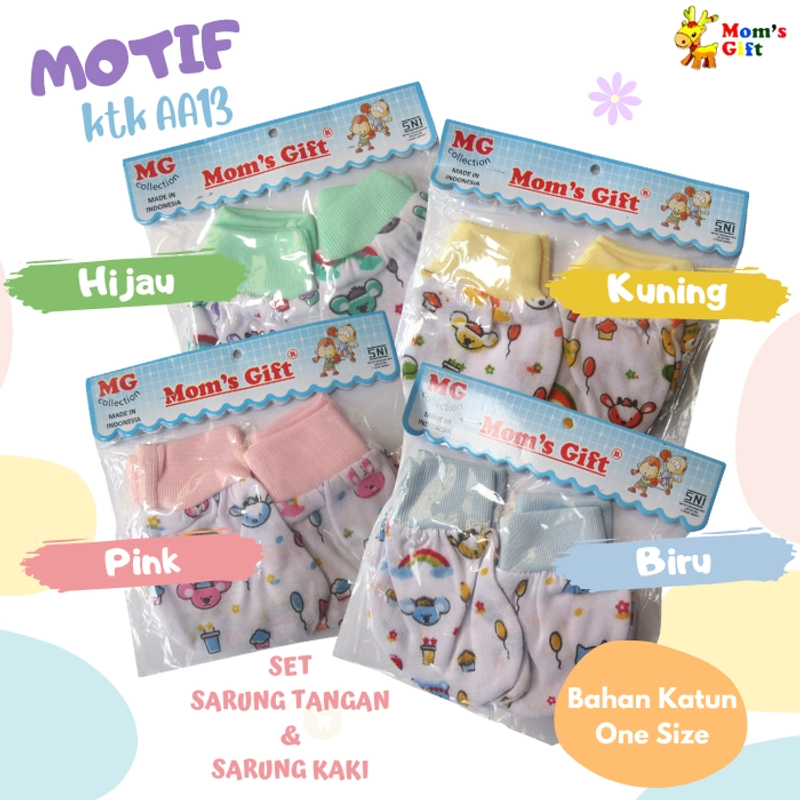 Product image Moms Gift 1 Set Sarung Tangan Bayi + Sarung Kaki Baby Baru Lahir 0 - 2 Bulan Bahan Katun Motif - Hijau all variant