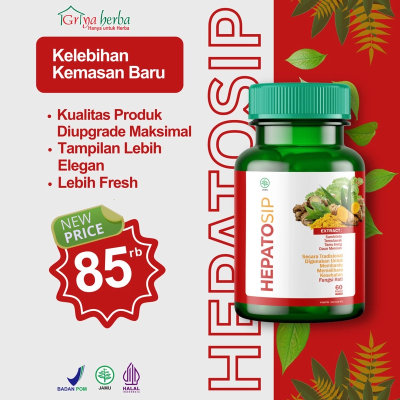 Product image Griya Herba - Hepatosip Obat Herbal Membantu Memelihara Kesehatan Fungsi Hati Hepatitis Halal BPOM 60 Kapsul Original