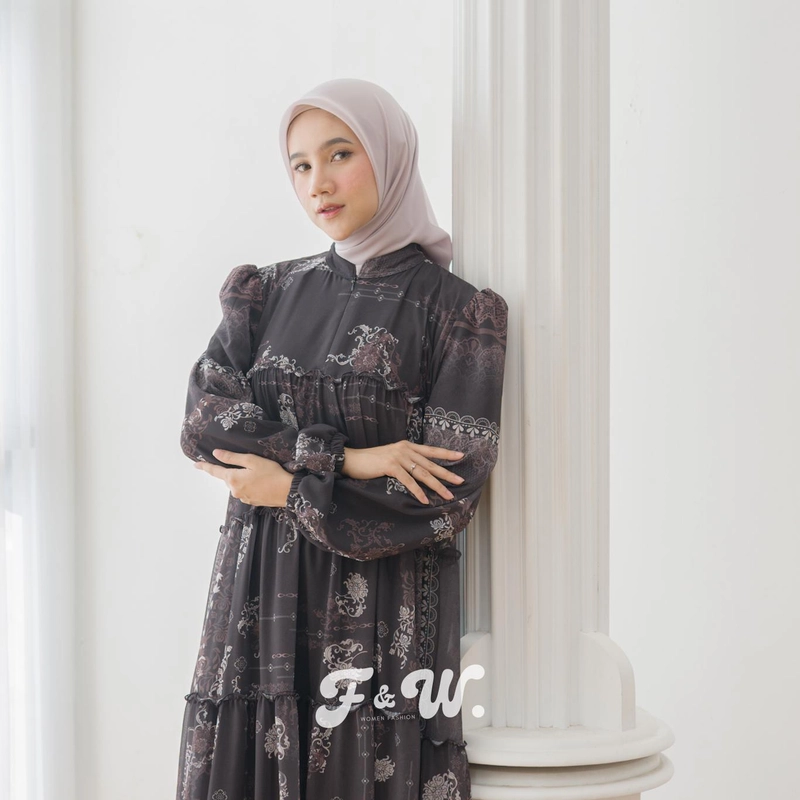 Product image Sakura Baru - Sakura Baru X FnW - Dress Hilya Babydoll Motif Full Puring 4 Susun Premium Elegan Mewah All Size Hitam