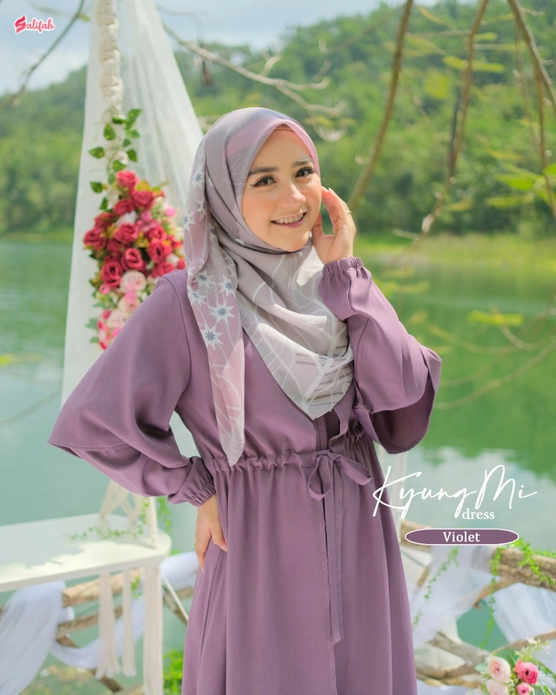 Product image Dzeera - SALIFAH - KYUNGMI DRESS / gamis polos cantik dan unik bahan premium L VIOLET