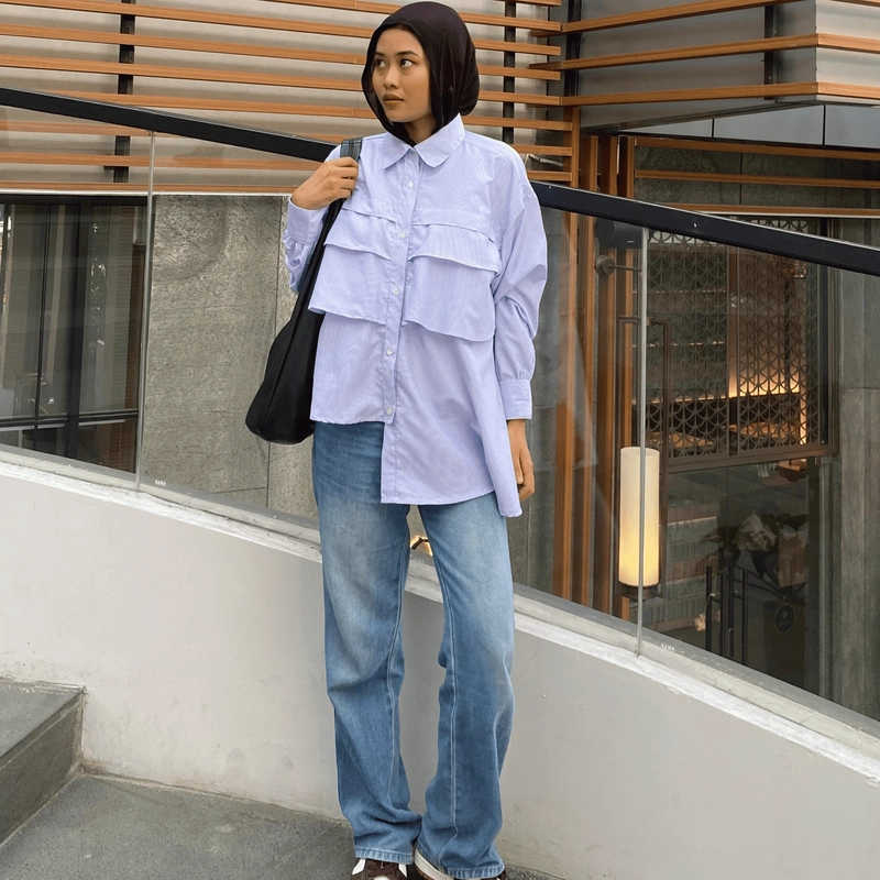Product image Lusianasae - Serene Blouse Tunik Ruffle strip Hijab Oversize Trendy allsize ALLSIZE BABY BLUE