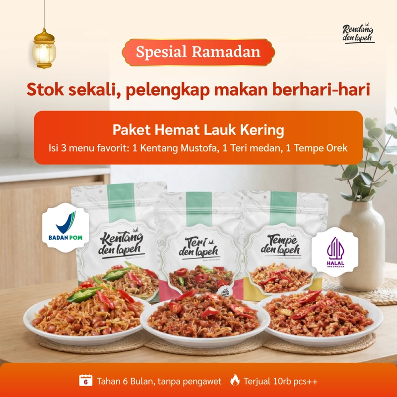 Product image Rendang Den Lapeh - PAKET HEMAT LAUK KERING KENTANG & TERI BALADO & OREK TEMPE 650 Paket Hemat KTM