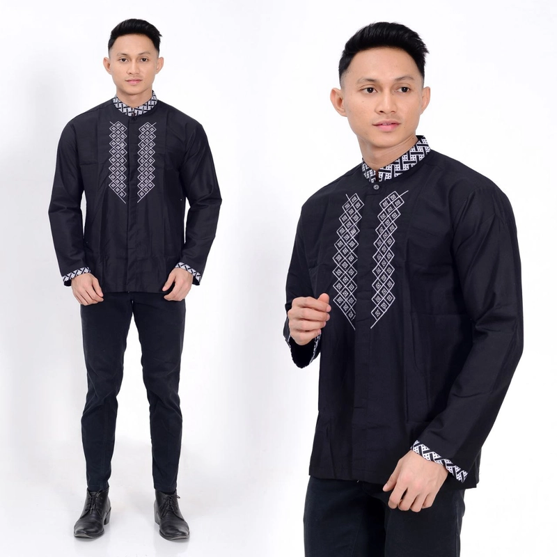 Product image Kois Batik - BAJU KOKO BORDIR DAN KOMBINASI BATIK LENGAN PANJANG DEWASA Xl Hitam
